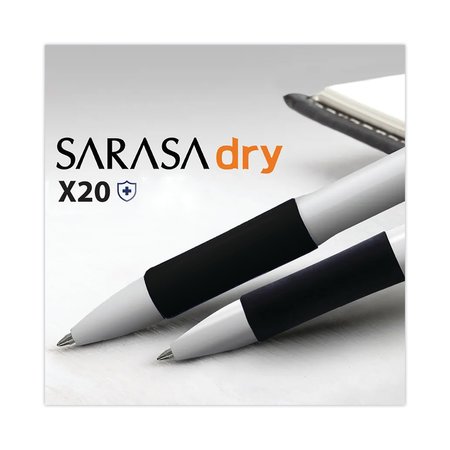 Zebra Pen Sarasa Dry X20+ Gel Pen, Retractable, Fine 0.7 mm, Black Ink, White Barrel, 12PK 41610